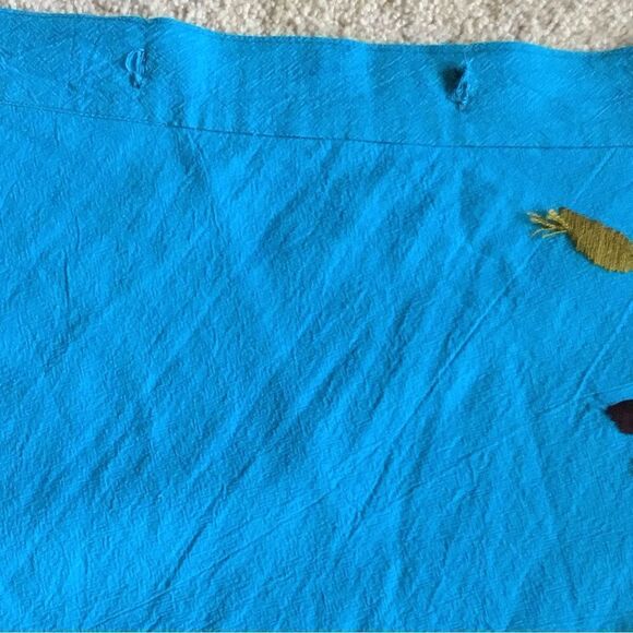 Vintage Floral Embroidered Wrap Blue Skirt - Picture 6 of 9